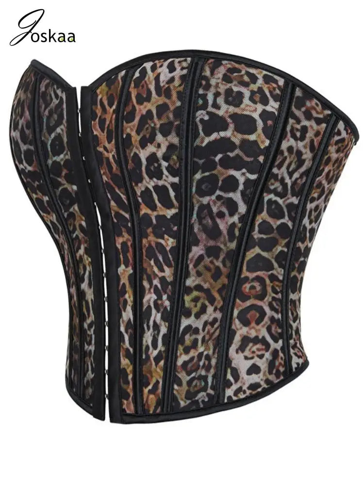 Women's Leopard Print Strapless Two Piece Set Black – Front View
