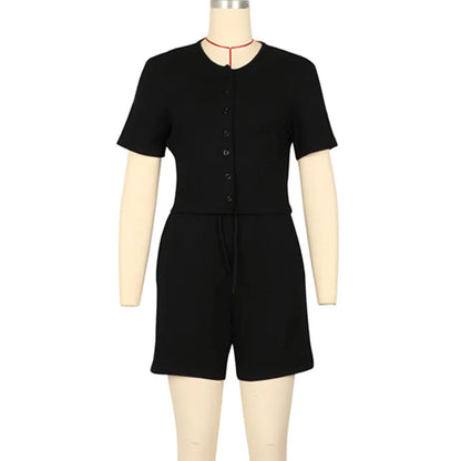 Women's Knit Short Sleeve Ribbed Two Piece Set