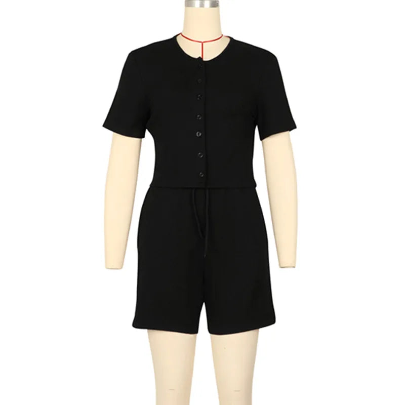 Women's Knit Short Sleeve Ribbed Two Piece Set