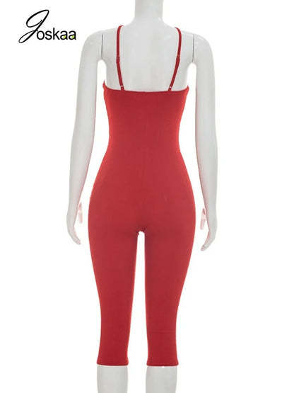Women's Knit Backless Halter Bodycon Romper Red – Detail View