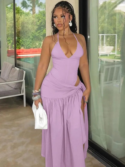 Women's Halter Elegant Solid Bodysuits Two Piece Set