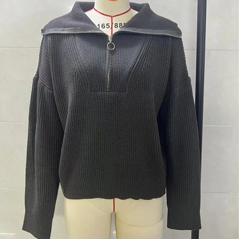 Wholesale Women's Knit Long Sleeve Ribbed Zip Top