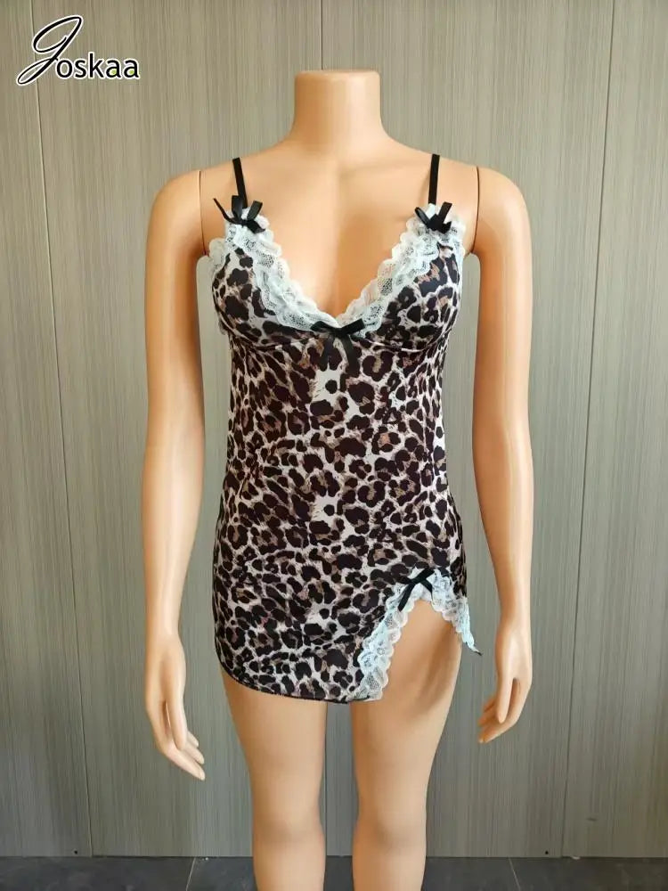 Wholesale Women's Leopard Print Lace Mini Dress Leopard Print – Detail View