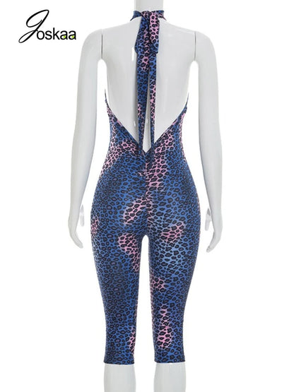 Women's Leopard Print Lace Ruched Romper Dark Blue – Detail View