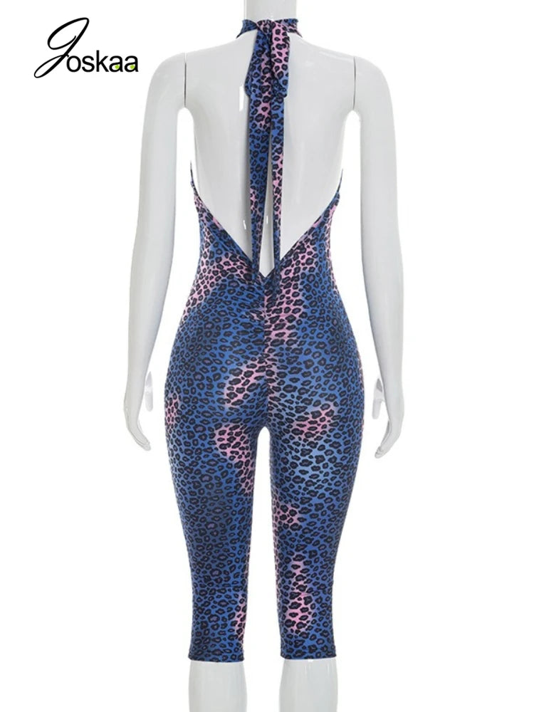 Women's Leopard Print Lace Ruched Romper Dark Blue – Detail View