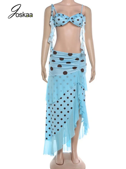 Women's Polka Dot Mesh Two Piece Bikini Set Blue – Back View
