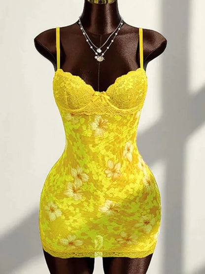 Women's Floral Print Lace Backless Sleeveless Mini Dress - Detail View 11