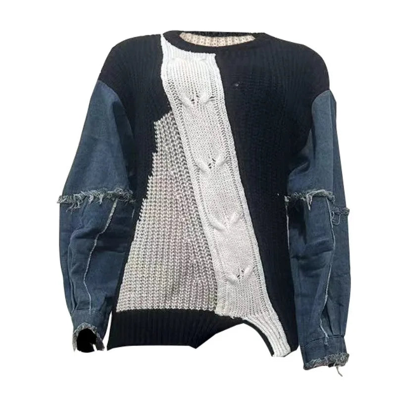 Women's Denim Knit Long Sleeve Ribbed Top