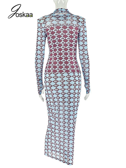 Women's Long Sleeve Fall Midi Bodycon Dress Blue – Detail View