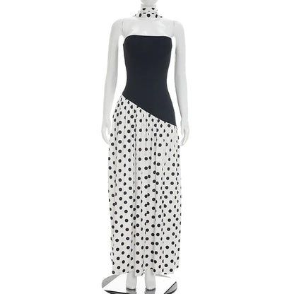 Women's Polka Dot Strapless Bodycon Two Piece Set
