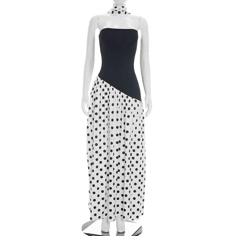 Women's Polka Dot Strapless Bodycon Two Piece Set