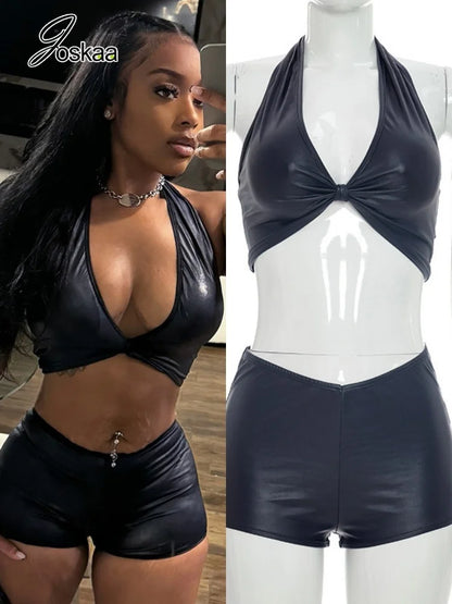 Women's Ruched Halter Crop Two Piece Set – Women's Fashion Wholesale – Front View