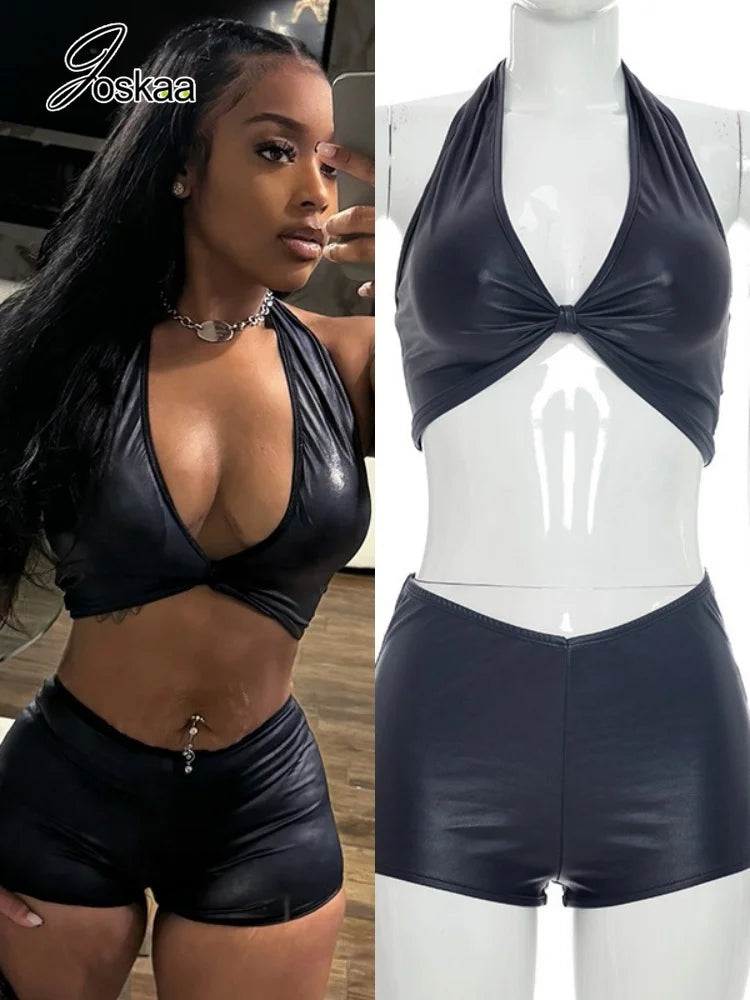 Women's Ruched Halter Crop Two Piece Set – Women's Fashion Wholesale – Front View