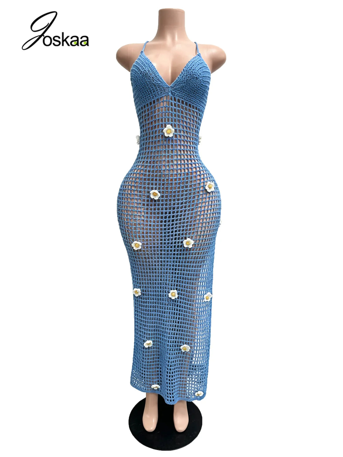 Women's Knit Backless Cutout Ribbed Maxi Dress Pink – Back View