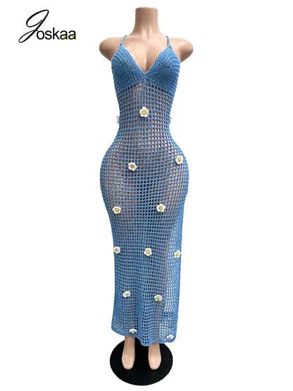 Women's Knit Backless Cutout Ribbed Maxi Dress Pink – Back View