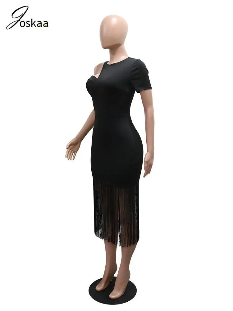 Women's One Shoulder Short Sleeve Bodycon Dress Black – Back View