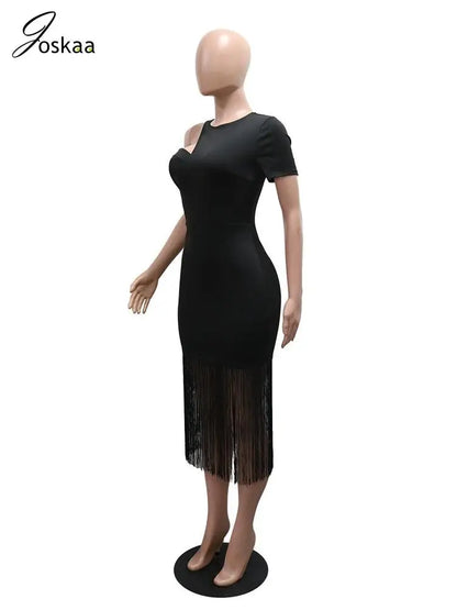 Women's One Shoulder Short Sleeve Bodycon Dress Black – Back View