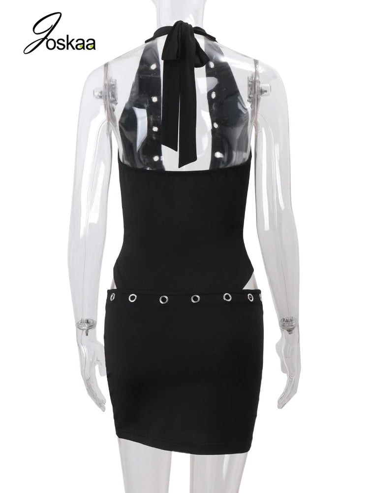 Women's Cutout Halter High Waist Two Piece Set Black – Detail View