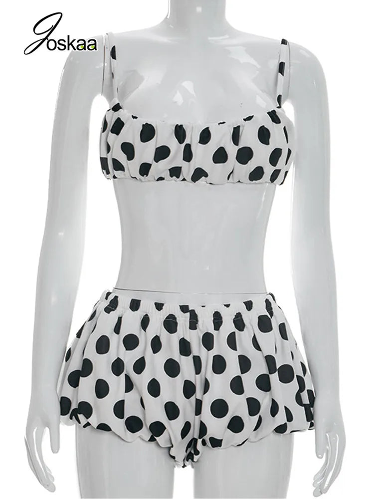 Wholesale Women's Polka Dot Crop Two Piece Set Black – Back View