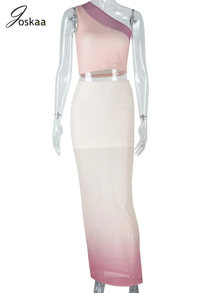 Wholesale Women's Mesh Crop Maxi Two Piece Set Violet – Back View
