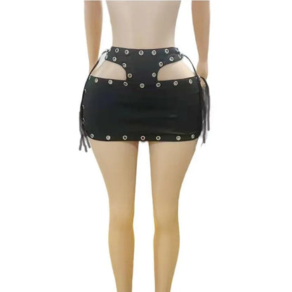 Women's Cutout Mini Fall Cut Black Skirt
