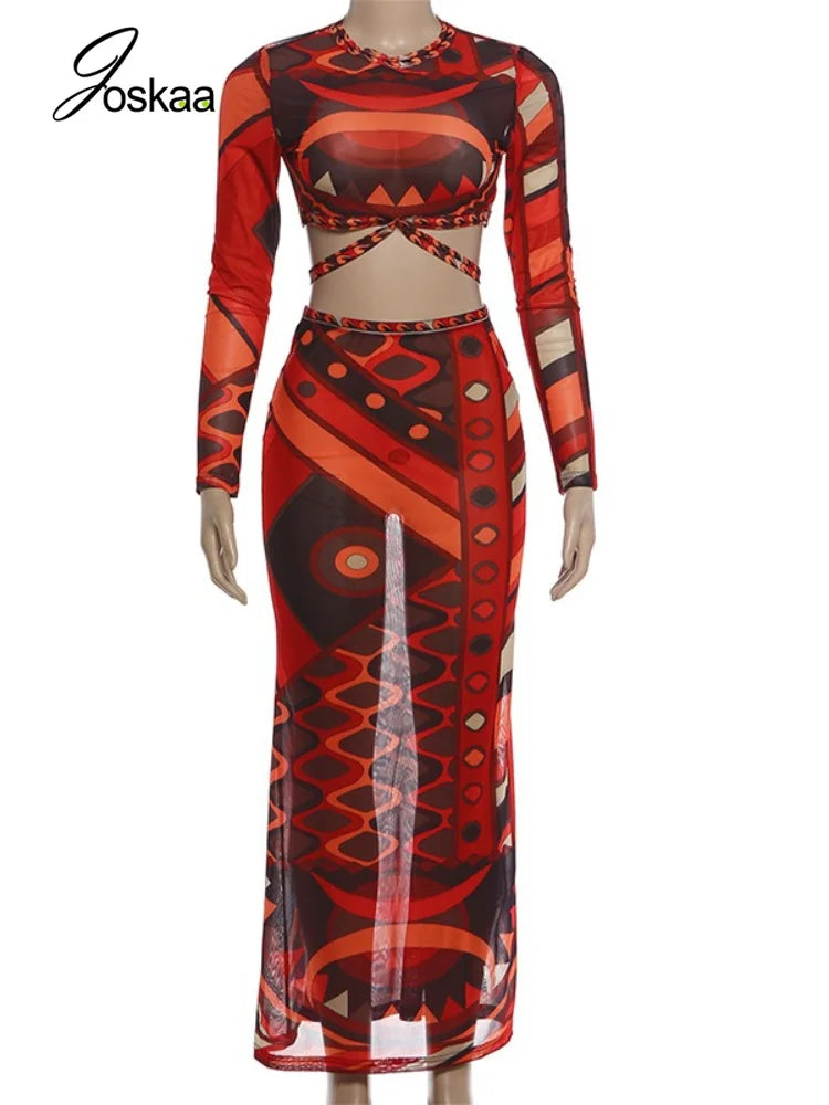 Women's Mesh Long Sleeve Two Piece Set - Back View