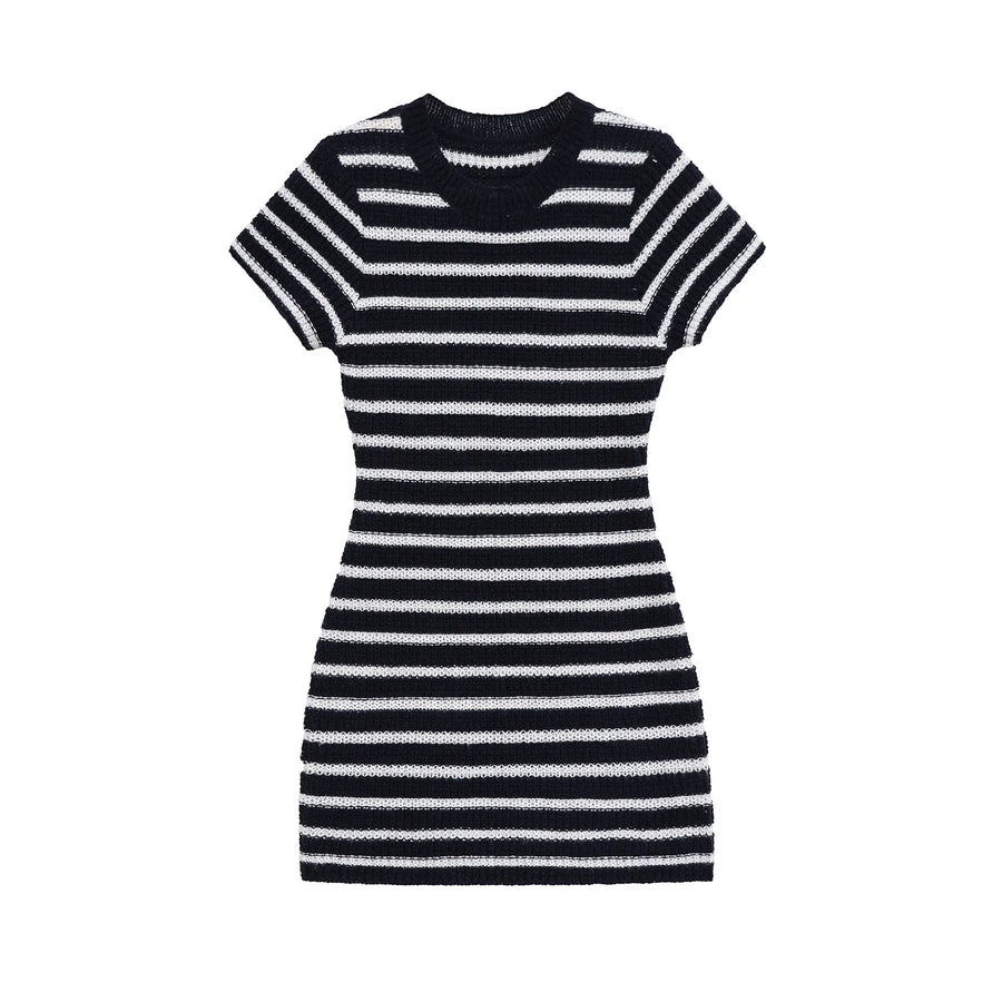 Women's Stripe Knit Short Sleeve Mini Dress