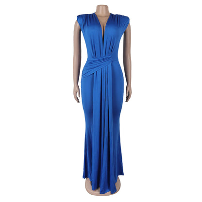 Women's Ruched Sleeveless Bodycon Maxi Dress