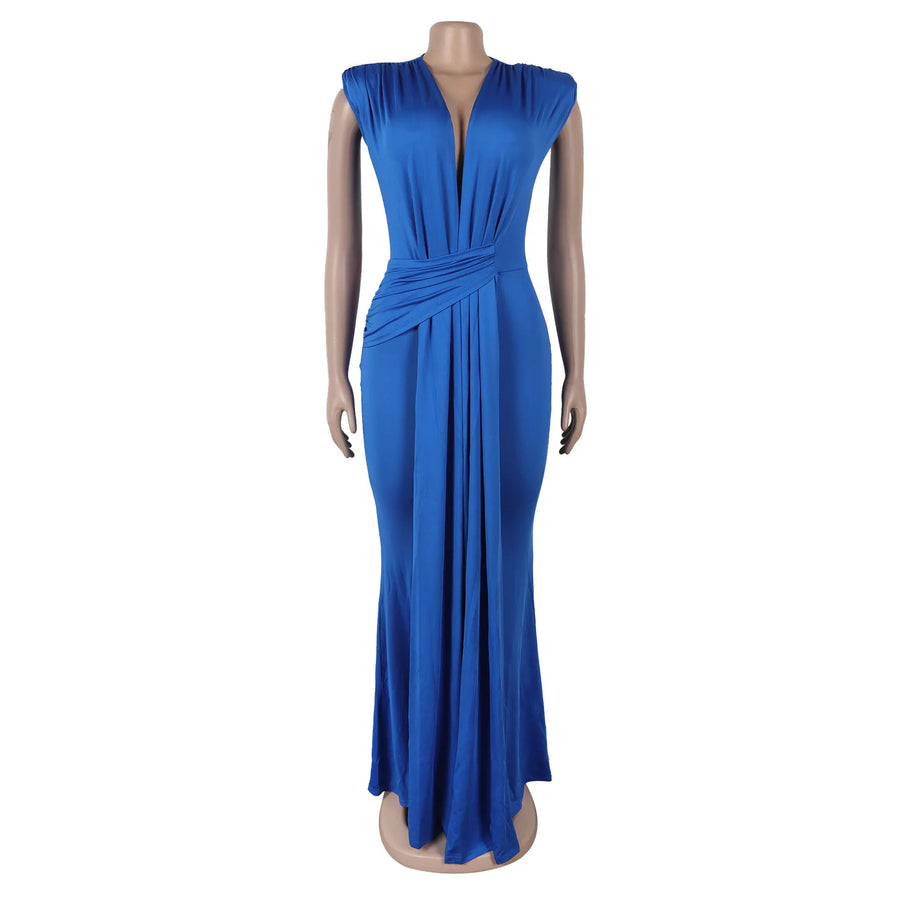 Women's Ruched Sleeveless Bodycon Maxi Dress