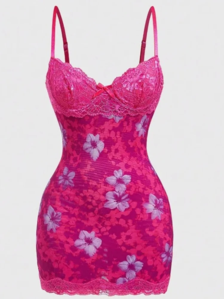 Women's Floral Print Lace Backless Sleeveless Mini Dress - Detail View 7