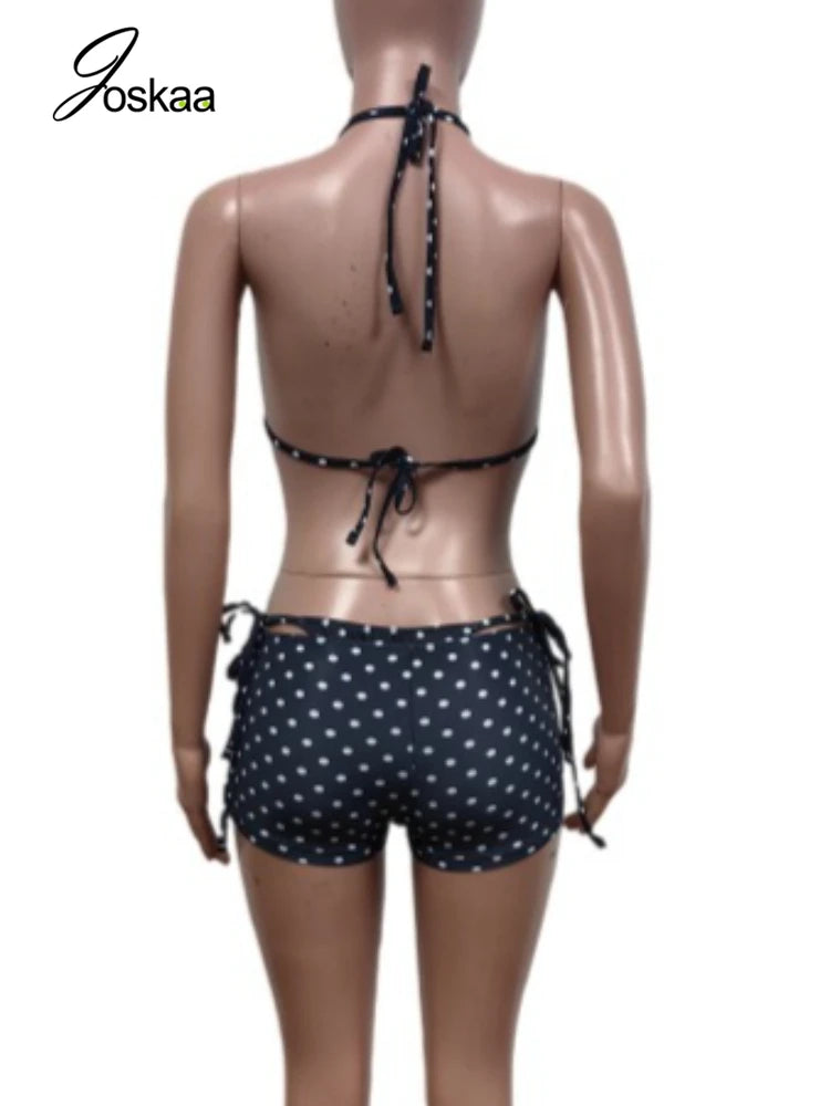 Women's Polka Dot Swimwear Pieces Printed Bikini Set Black – Back View