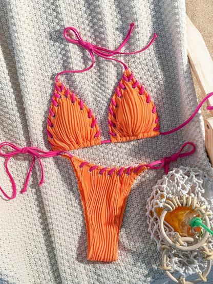 Women's Lace Halter Swimwear Piece Swimsuit Bikini Set