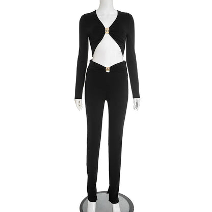 Joskaa Ruched Long Sleeve Crop High Waist Two Piece Set - two piece set image 5