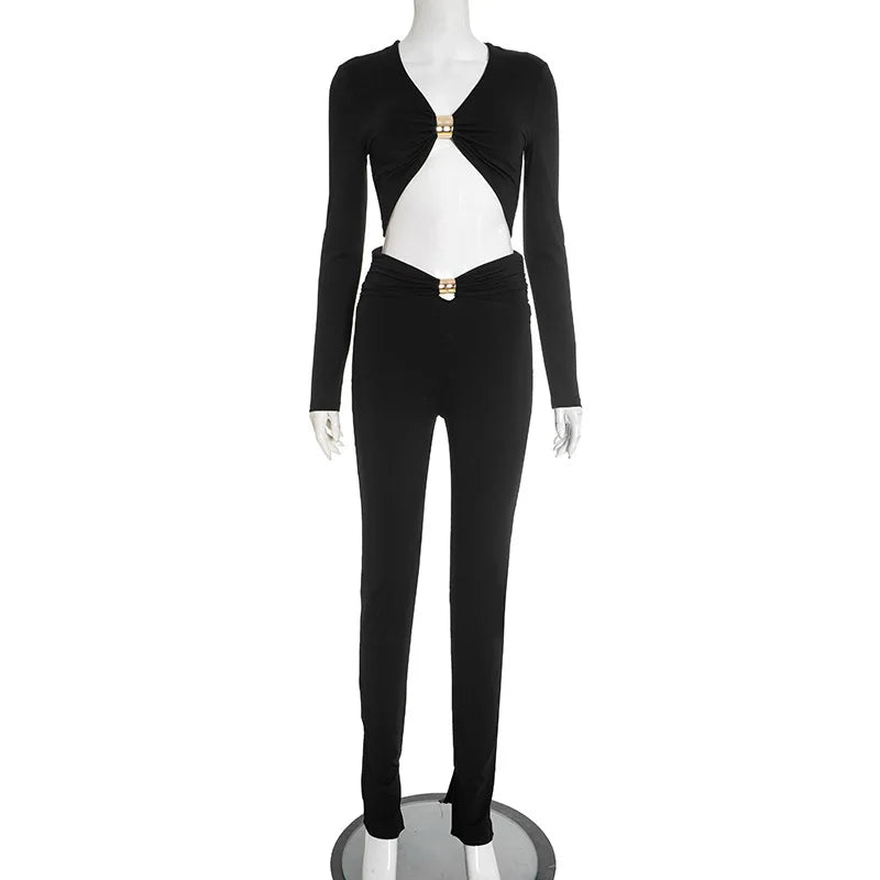 Joskaa Ruched Long Sleeve Crop High Waist Two Piece Set - two piece set image 5