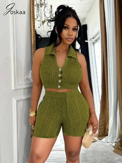 Wholesale Women's Knit Crop Ribbed Two Piece Set – Women's Fashion Wholesale – Front View