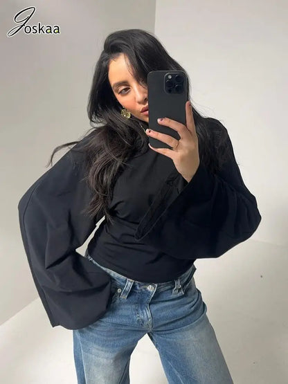 Women's Long Sleeve Fall T-shirt Basic Top White – Front View