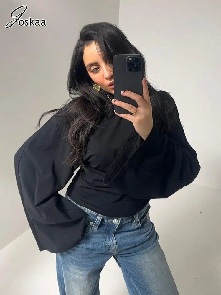 Women's Long Sleeve Fall T-shirt Basic Top White – Front View