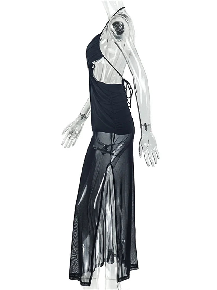 Joskaa Mesh Ruched Backless Halter Dress - dress image 3