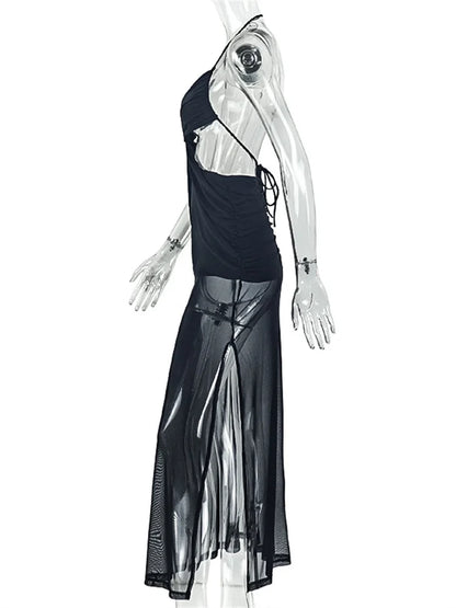 Joskaa Mesh Ruched Backless Halter Dress - dress image 3