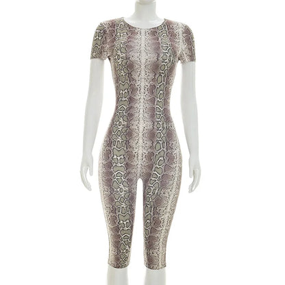 Women's Snake Print Backless Bodycon Romper - Detail View 8