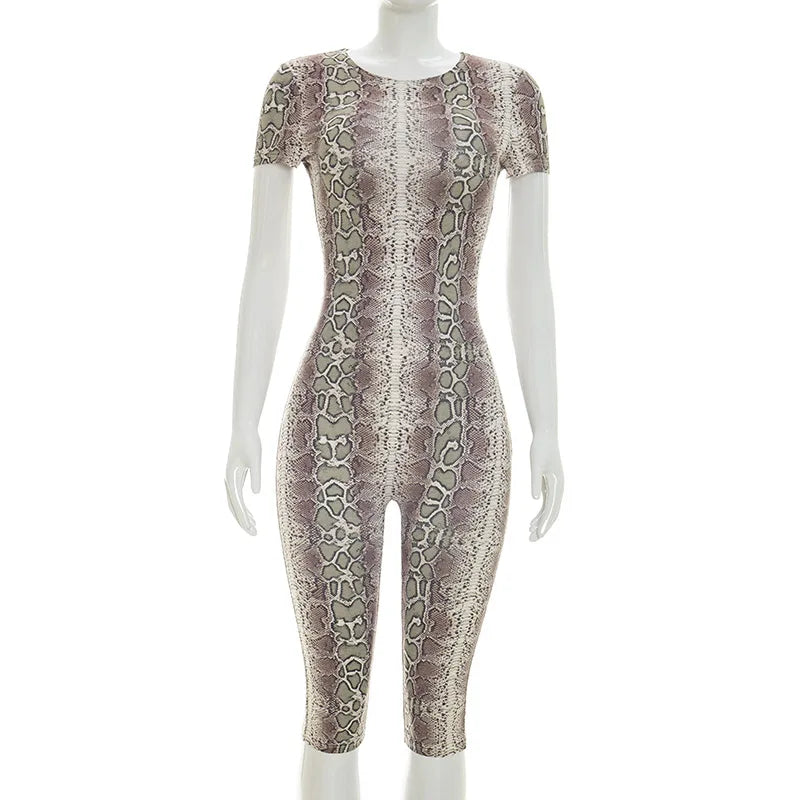 Women's Snake Print Backless Bodycon Romper - Detail View 8
