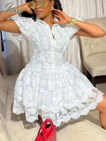 Women's Lace Embroidered White A-line Bodycon Dress White – Front View