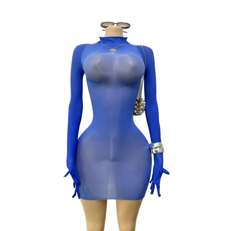 Women's Faux Leather Long Sleeve Bodycon Mini Dress - Detail View 6