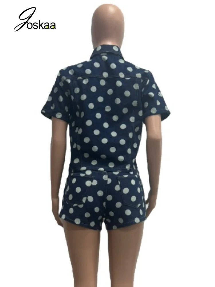 Women's Polka Dot Denim Print Two Piece Set - Detail View