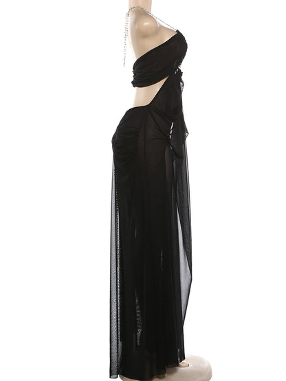 Joskaa Mesh Ruched Backless Halter Dress - dress image 4