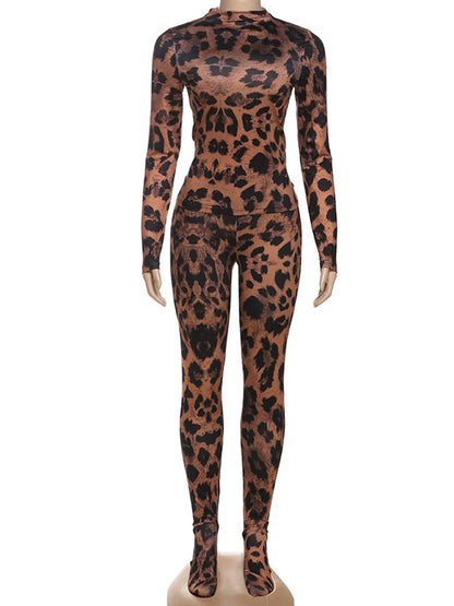 Joskaa Leopard Print Long Sleeve Bodycon Two Piece Set - two piece set image 2