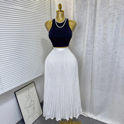 Women's Crop High Waist Pleated Two Piece Set