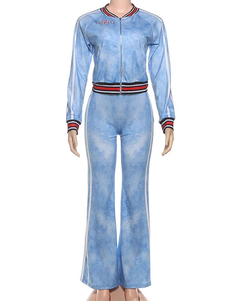 Joskaa Stripe Long Sleeve Flare Two Piece Set - two piece set image 2