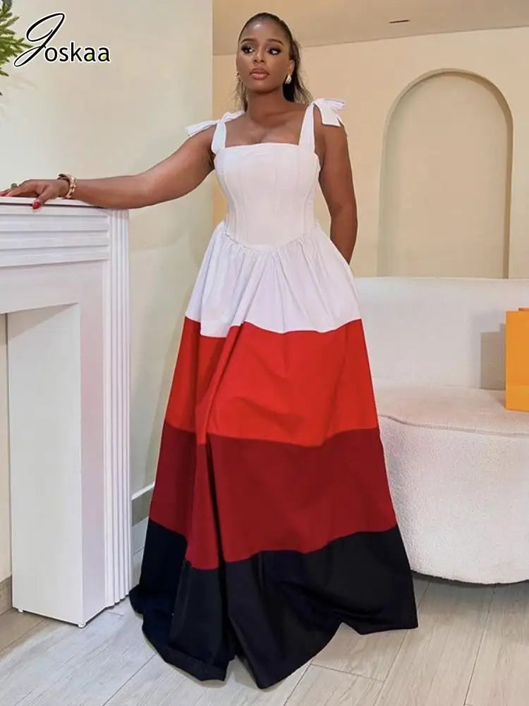 Wholesale Women's High Waist Bodycon Maxi Dress Patchwork – Front View