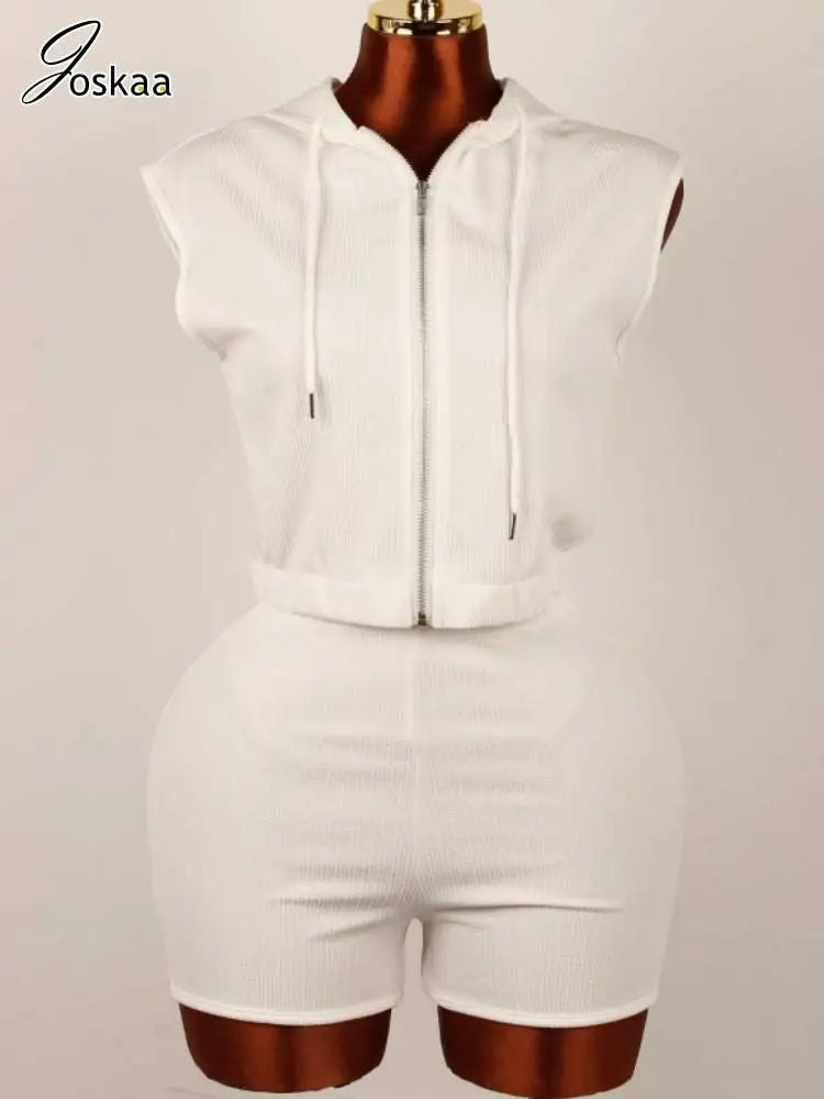 Wholesale Women's Crop Zip Hooded Two Piece Set White – Back View
